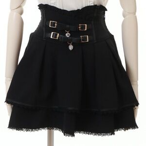 LIZLISA XL JR Double Ribbon Belt LaceUp Gemstone Mini Skirt 2 Tier w Shorts